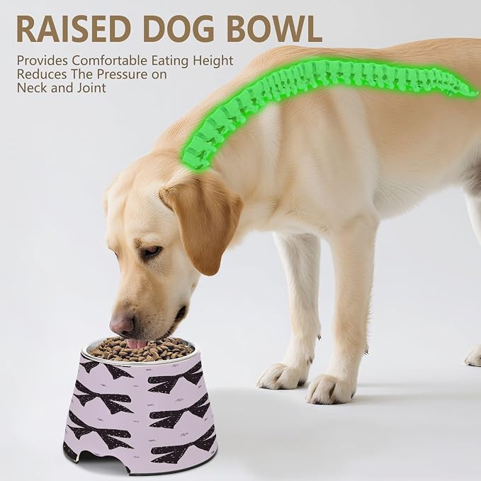 Blueangle Elevated Dog Bowls with Stainless Steel - Non-Slip 2.3 Cup High Capacity Pet Dish for Spinal Health & Black Bows Design（277）