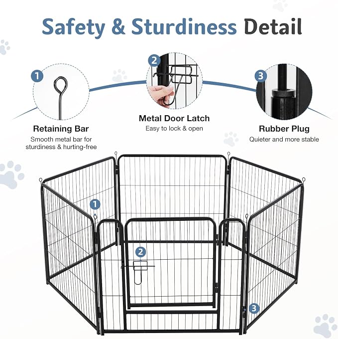 DUMOS Dog Playpen Indoor/Outdoor, Metal, 32in, 6 Panels, Foldable with Door