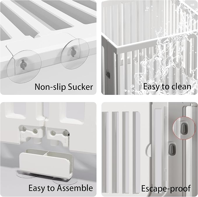 23.6" H Plastic Pet Playpen with Lockable Wide Door, 7 Panels Expandable Pet Fence with Portable Indoor/Outdoor, Easy Setup & Clean for Pets up to 22lbs or Baby (White)