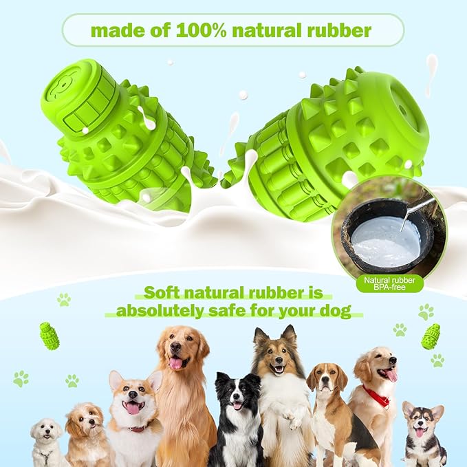 PIFFZEDO Dog Toys for Aggressive Chewers,Interactive Natural Rubber Chew & Squeaky Toy for Large Medium Breed,Dog Toothbrush,Tough & Durable (Green,Large) (Pack of 2)