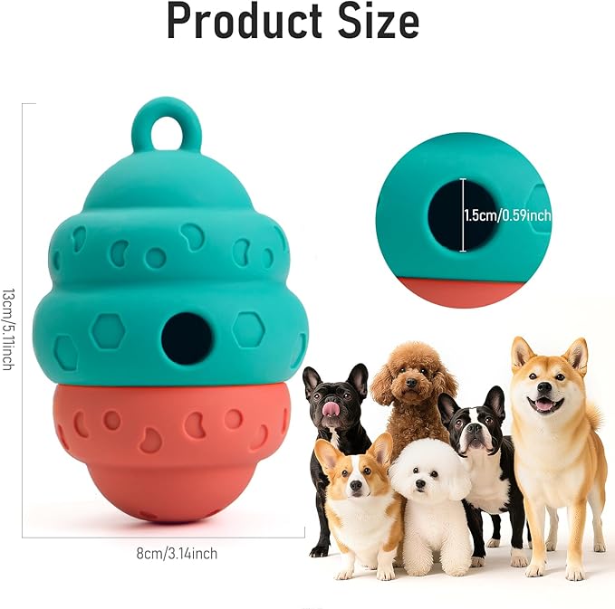 Dog Treat Dispensing Toy, Silicone Puppy Food Dispenser for Small Medium Dogs Puzzle Feeder Ball Interactive Toys & Enrichment Mental Stimulation Topple Outdoor Training Travel Honeycomb Green & Red