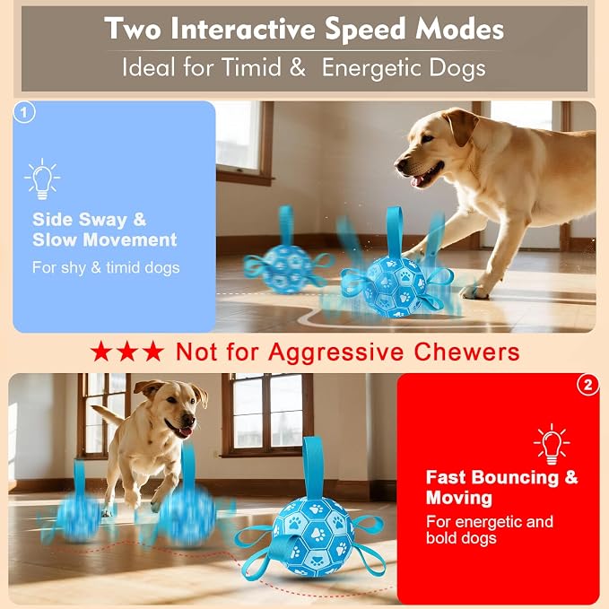 Interactive Dog Toys Dog Soccer Ball to Keep Them Busy(Blue) | Durable Automatic Moving Jumping Dog Balls with Straps for Small/Medium/Large Dogs,Rechargeable,Not for Aggressive Chewers
