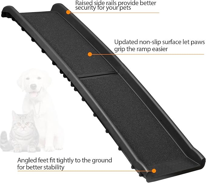 62 Inch Portable Folding Dog Ramp,Lightweight Outdoor Indoor Pet Ramp Stairs Step Ladder for Car, Truck, SUV, High Bed,Non-Slip Rug Surface Supports up to 154 lb