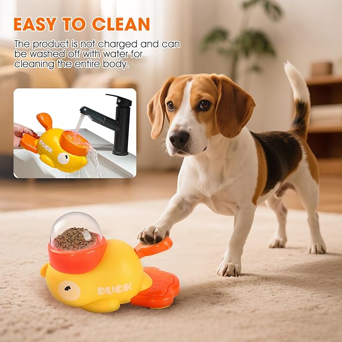 Interactive Dog Treat Dispenser Toy, 2026 New Duck Shape Puzzle Feeder,Interactive Dog Food Dispenser with Press Button and Rotating Design,Slow Feeding Game for Dogs and Cats