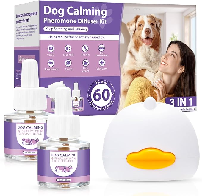 Dog Pheromones Calming Diffuser 3 in 1 Advanced Kit Appeasing Pheromone Diffuser to Calm, 1 Plug in+2x48ml Refill, Lavender