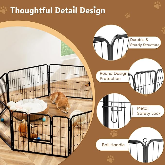 DUMOS Dog Playpen Indoor/Outdoor, Metal, 32in, 8 Panels, Foldable with Door