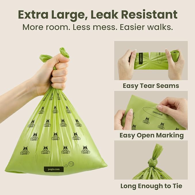 Pogi's Dog Poop Bag Dispenser with Metal Carabiner Clip - Includes 15 Pogi's Poop Bags for Dogs