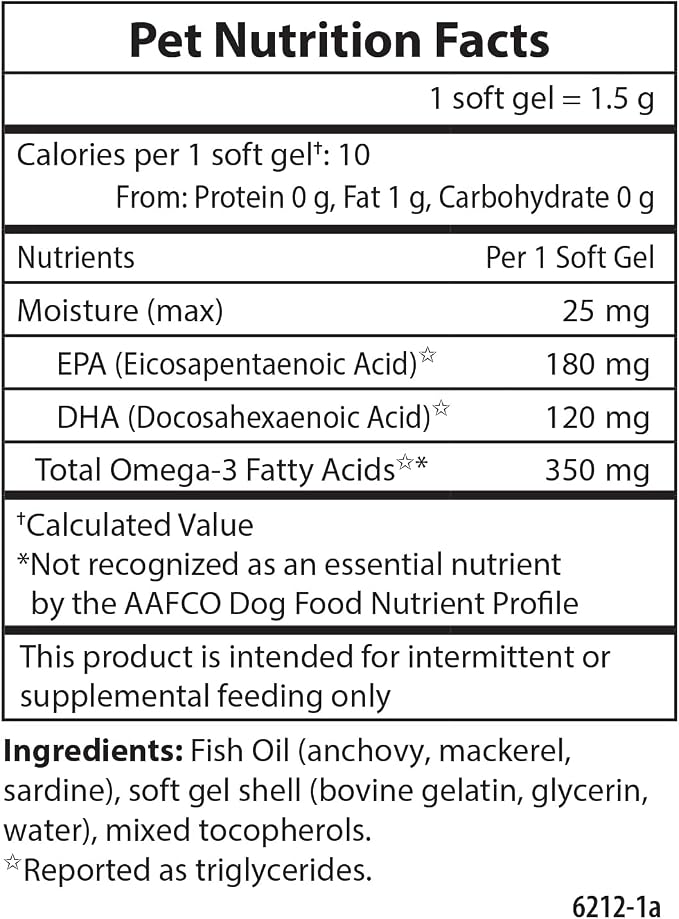 Carlson Omega-3 Fish Oil Soft Gels for Dogs, Supports Skin & Coat, Joint & Heart Health, Dog Supplement, 240 Soft Gels