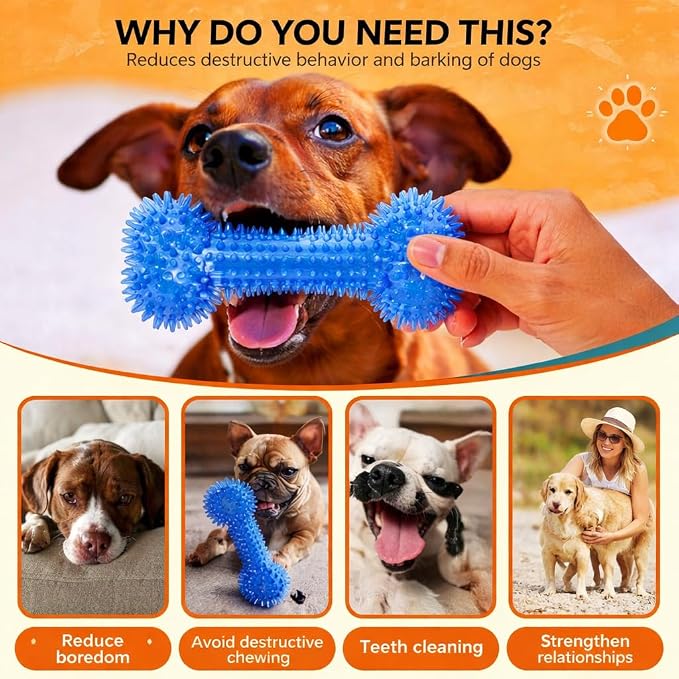 GILL&SONS Bone Toys Tug Dogs Toothbrush, Chewable Dogs Toy,Squeaky Interactive,Synthetic Rubber(Silicone) Non-Toxic,Durable for Dental Oral Care,Bones-hape Toothbrush & Toys for All Dogs Breeds.