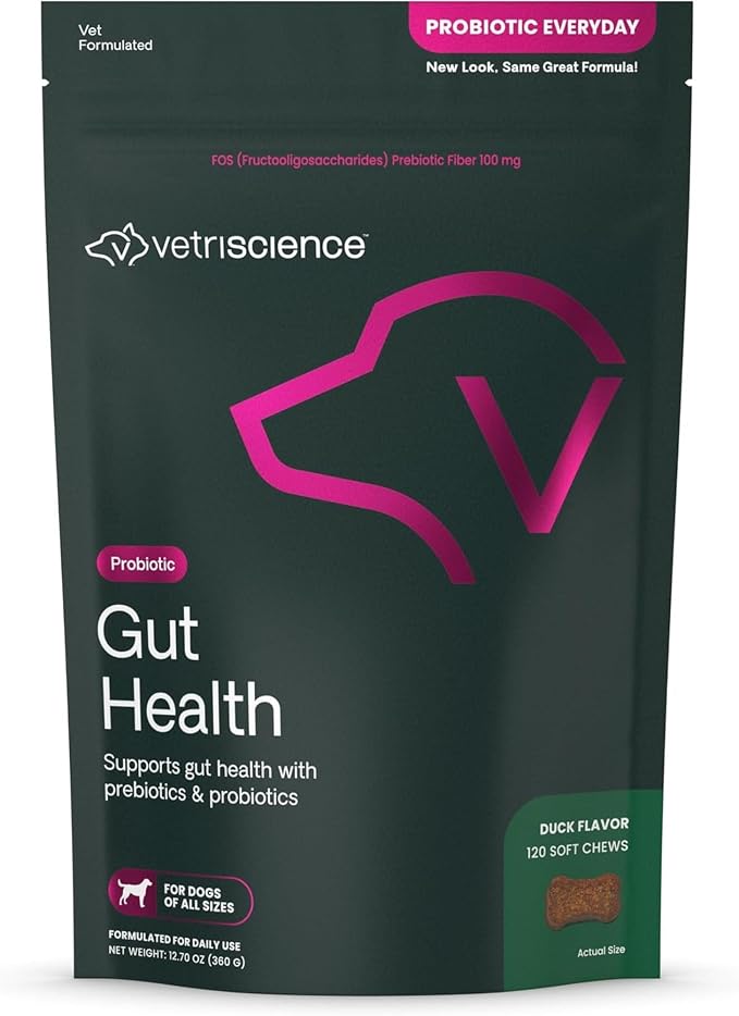 VetriScience Gut Health Chews for Dogs, Duck, 120 Count