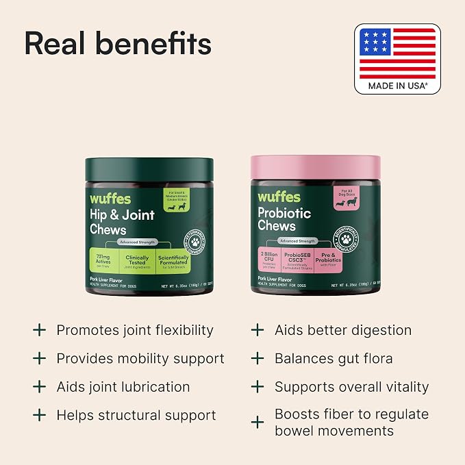 Wuffes Hip & Joint Supplement and Daily Probiotic Bundle for Small and Medium Dogs
