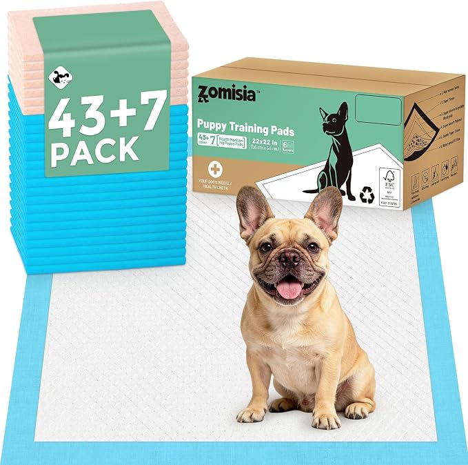 ZOMISIA Puppy Pee Pads with Health Monitoring for Dogs 22" x 22" - 7 Color Changing Pee Pads with pH Indicator + 43 Dog Potty Training Pad, Odor-Control, Super Absorbent & Leak-Proof, 50 Count