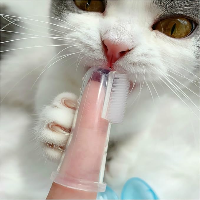 RLECS 10PCS Inner Diameter 17mm Finger Sleeve Design Transparent Silicone Pet Finger Toothbrush Cat Dental Hygiene Supplies