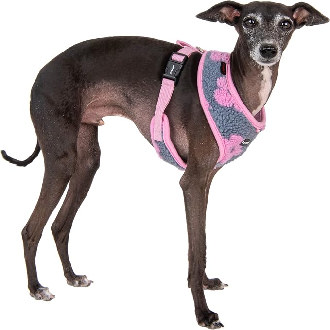 Puppia Ren Dog Harness Over-The-Head Warm Winter Flower Pattern Adjustable Chest for Small and Medium Dog, Pink, X-Large