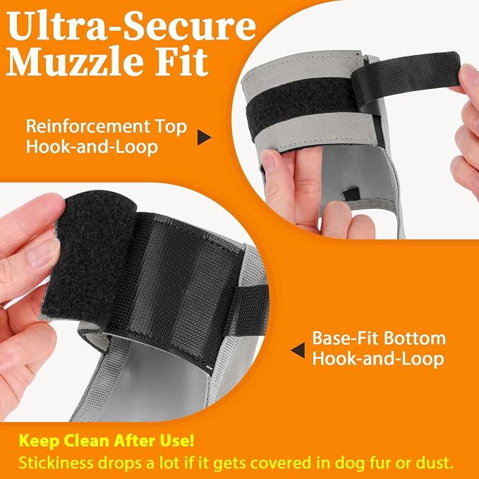 Adjustable Dog Muzzle, Fabric Medium Large Dog Muzzle Anti Biting | Soft & Sturdy, Prevents Fierce Barking Chewing, Grooming Walking Vet Visits Nail Care Use, Allows to Pant & Drink | Grey, S