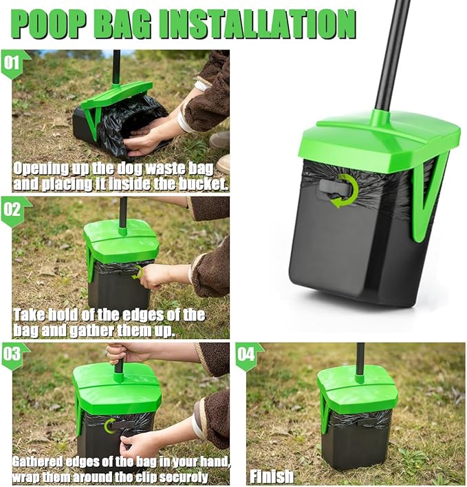 FUSBUNTY Pooper Scooper Swivel Bin & Rake with 100 Waste Bags, Dog Pooper Scooper with Bag Attachment for Large Medium Small Dogs, Poop Scooper with Lid for Lawn Yard Dog Kennel