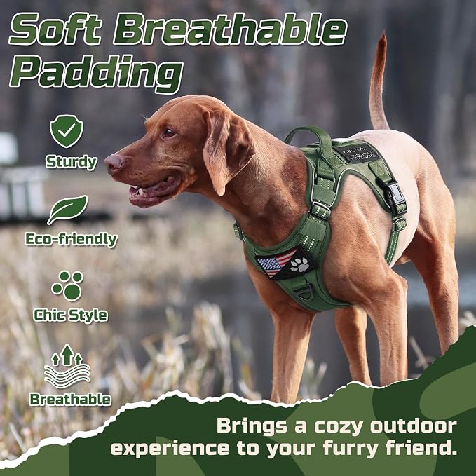 rabbitgoo Tactical Dog Harness for X-Large, No Pull Military Service Vest | Molle & Handle, Heavy Duty, Adjustable, Reflective Straps, Easy Control for Training Walking, Green, X-Large