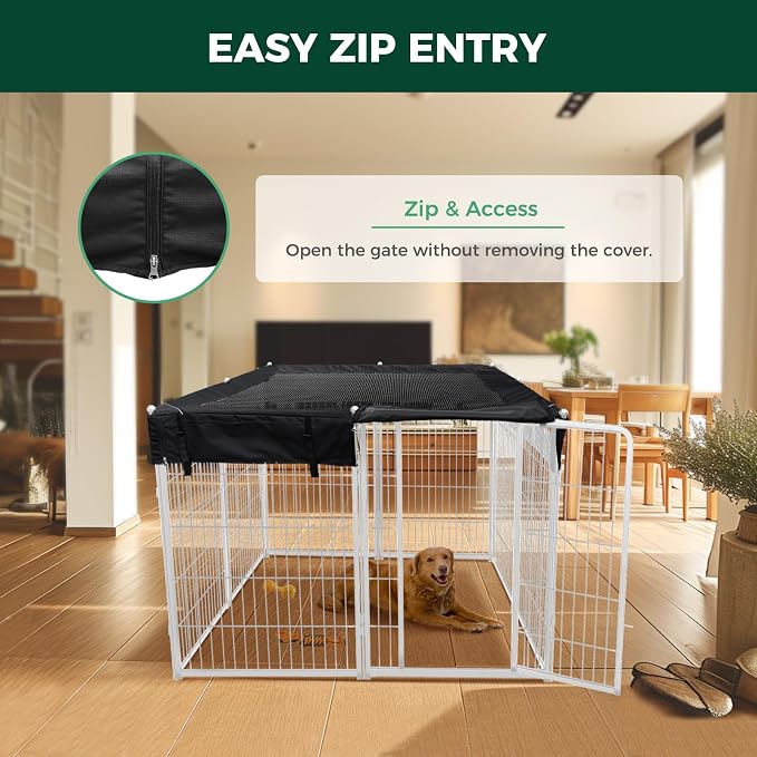 FXW Homeplus Unleashed Indoor Dog Playpen - Stress-Free and Safe Play, Heavy Duty 40 Inch 8 Panels with Playpen Cover for Medium and Large Dogs, White│Patented