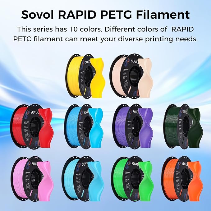 Sovol 3D Printer Rapid PETG Filament 1.75mm 1KG (2.2lbs), High Precision, Strong Toughness, Wiring Tightness, Dimensional Accuracy +/- 0.03 mm, 3D Printing High Speed PETG Filaments, Light Blue