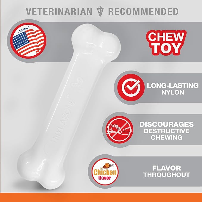 Nylabone Power Chew Original Bone Dog Chew Toy, Chicken Flavor, Small | Durable chew toys, discourages destructive chewing, long lasting, flavor throughout, for dogs up to 25 pounds