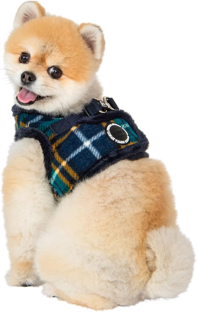 Puppia Norman Vest Dog Harness Step-in Warm Winter Checkered Pattern for Small and Medium Dog, Navy, Large