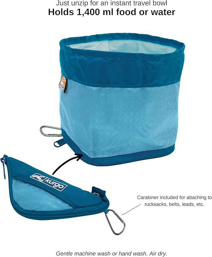Kurgo Zippy Bowl for Dogs, Collapsible Travel Bowl, 48oz, Coastal Blue