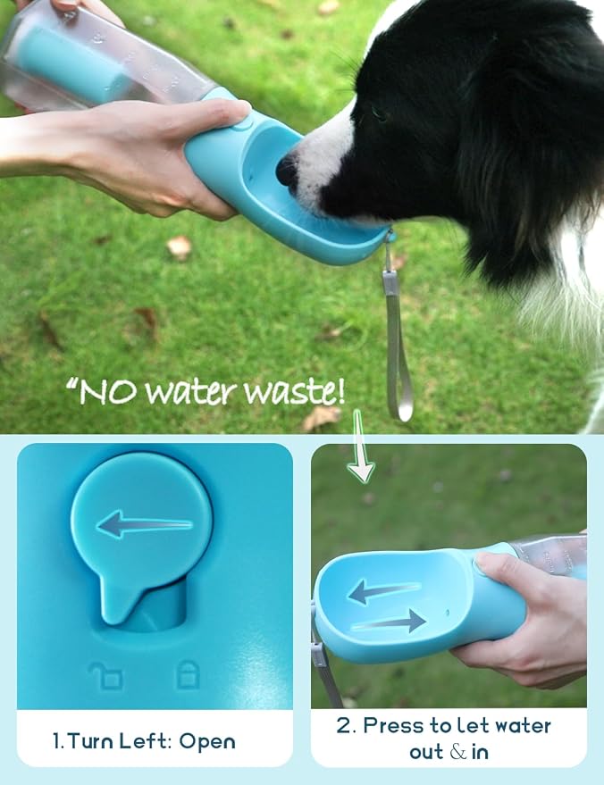 Portable Water Bottle for Dogs, 3 in 1 Pet Travel Bowl Dispenser with Food Treat Container & Poop Bag Holder, Summer Outdoor Walking Hiking Accessories for Dog On The Go - Darkblue, 20oz