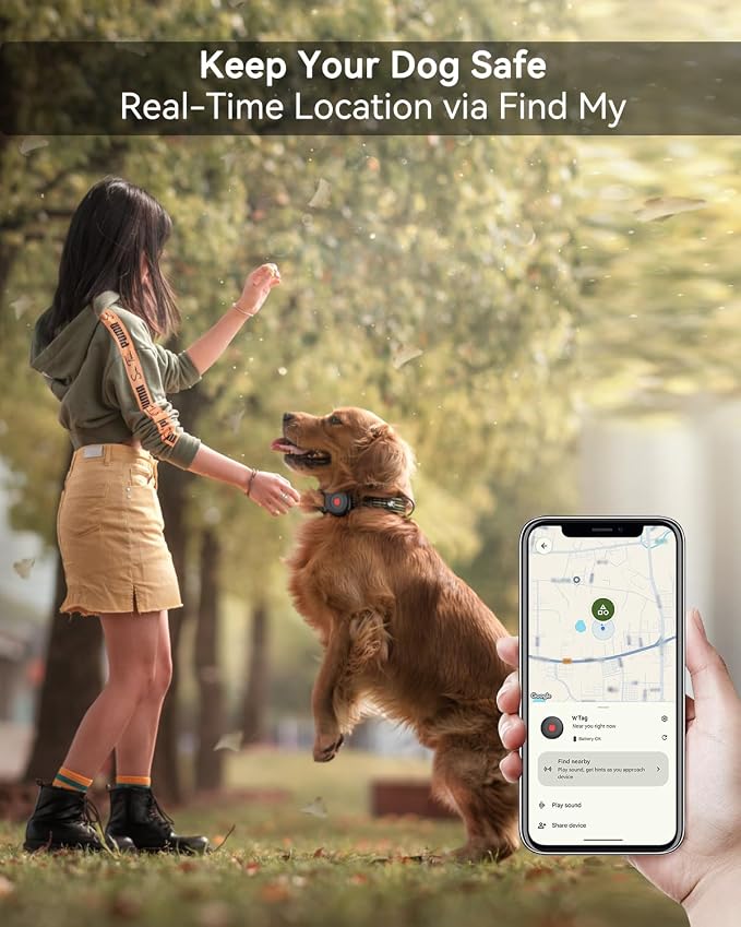 Dog Tracker, Pet Tracker for Dogs, Bluetooth Dog Tracking Tag Works with Apple Find My & Android Find Hub, IP67 Waterproof Anti-Lost Locator (Black 1 Pack)