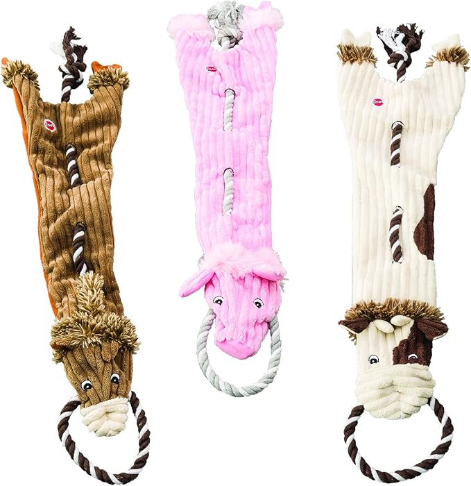 SPOT Skinneeez Barnyard Tug Dog Toy - Rope Design for Strong Chewers, Squeaker & Crinkle, Stuffing-Free, Tug Toy for Medium to Large Dogs & Puppies -23 inch, Style Varies