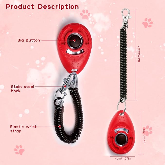 Pet Training Clicker with Wrist Strap, Deep Blue & White & Red & Orange