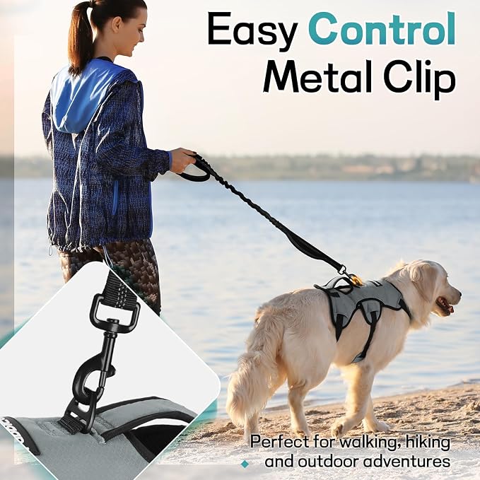 rabbitgoo Escape Proof Dog Harness for X-Large, No Pull with Lift Handle | No Escape, Full Soft Padded, Reflective Adjustable Vest, Leash Clip for Walking Hiking Training, Grey, X-Large