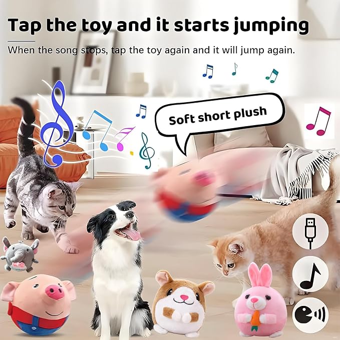 Interactive Dog Toys,Active Moving Pet Plush Toy with Recording and Music Modes,Jumping Squeaky Song shaking Interactive Dog Ball,Rechargeable Dog Toys to Keep Them Busy,Animal Plush Pet Toy(Elephant)