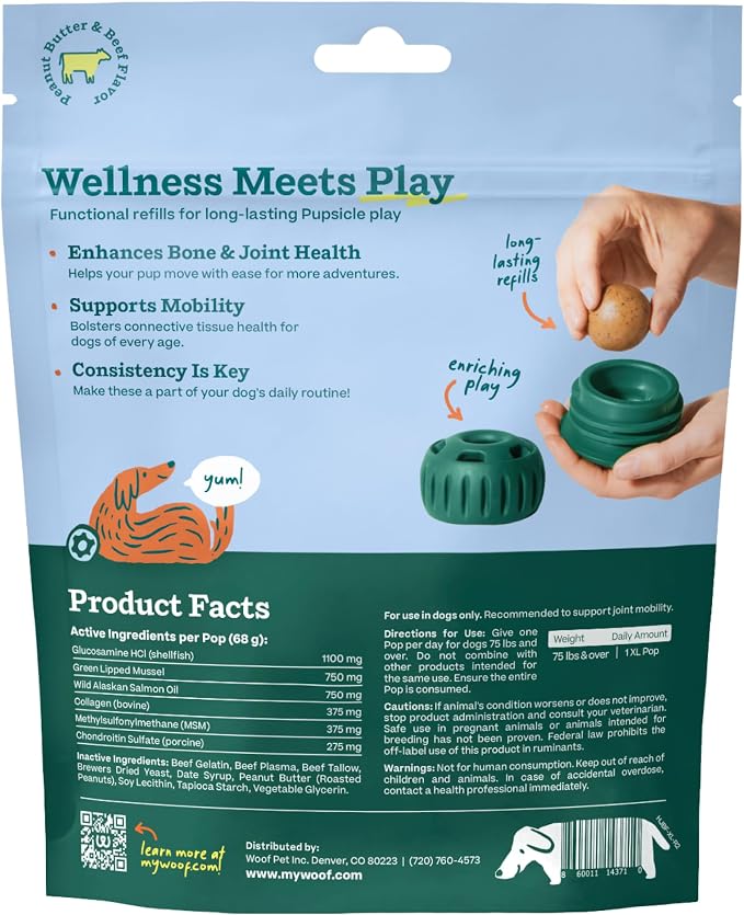 WOOF Hip & Joint Pupsicle Refill Pops - Dog Supplement for the Pupsicle Toy to Support Joint Health, Recovery, and Mobility - Extra Large Pops