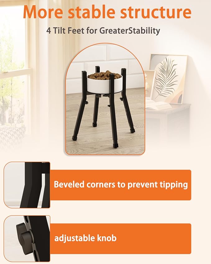 Piskyet Raised Dog Bowl Stand for Large Dogs Adjustable Elevated Dog Bowl Fits 6-10" Bowls, Height Adjustable to 7.5-15" Tall,Single Food and Water Stand Feeder(Bowl not Included)
