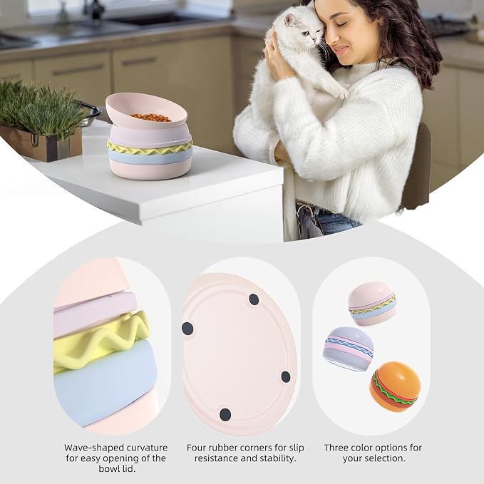 5-in-1 Dog Bowls Set, 6.1 inch Cute Colorful Hamburger-Shaped Dog Food Bowl Stackable for Easy Storage and Travel, Cat Bowls for Food and Water, Pet Bowls Suitable for Small and Medium Dogs (Pink