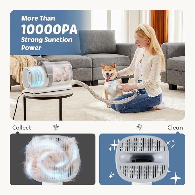 DUMOS Pet Grooming Vacuum Kit, 3 Adjustable Suction Modes, 2.5L | Dog Hair Clipper, 5 Professional Grooming Tools with Low Noise Cat Hair Clippers, Ivory