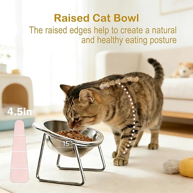 Stainless Steel Raised Cat Food Bowl for 2 Bowls, 5.9-Inch Replaceable Cat Bowl, Pack of 2 Indoor Cat Dishes for Food and Water (Dishwasher Safe)