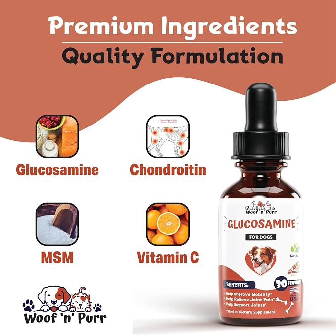 Dog Glucosamine - Supports Hip & Joint Health, Skin & Coat, & Much More - Hip and Joint Supplement - Dog Joint Supplement - Glucosamine Chondroitin for Dogs - 1 fl oz