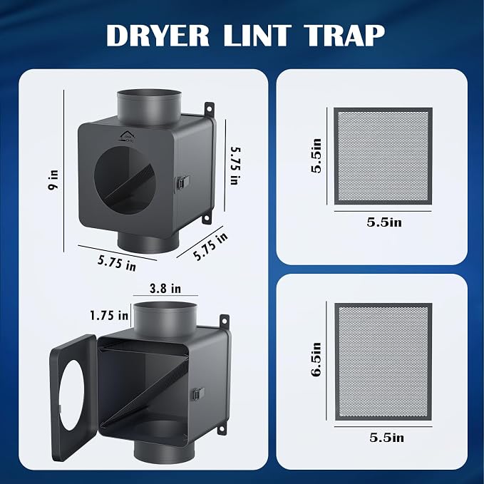 Metal Dryer Duct Lint Trap,Indoor Dryer Vent Kit with Lint Catcher,Secondary Lint Trap with 4inch 8FT Dryer Vent Hose,2 Clamps,Lint Trap for Electric Dryers Vent and Gas Dryer Vent