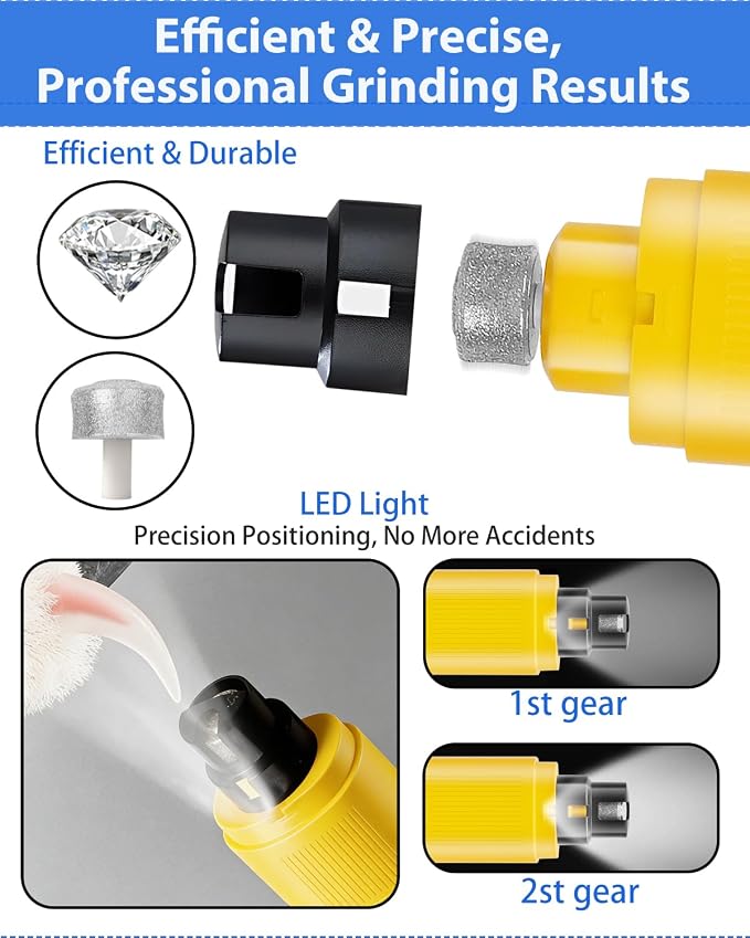 Electric Dog & Cat Nail Grinder with 2 LED Lights, Yellow