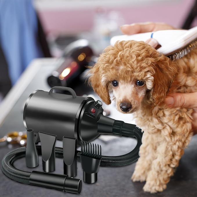 Worparsen Dog Dryer for Pet Grooming,Multiple Low Noise Speed Temperature Adjustable Dog Blower Grooming Dryer for Large Dogs,High Velocity Pet Blow Dryer Power Ergonomic Handle Black