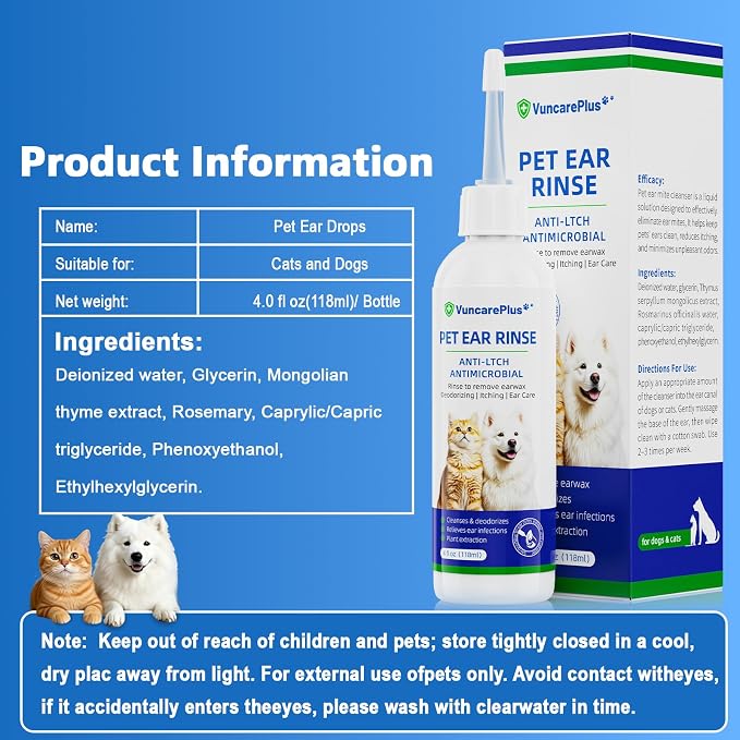 Cat & Dog Ear Cleaner Solution, Soft Nozzle, Thyme, 4 fl oz
