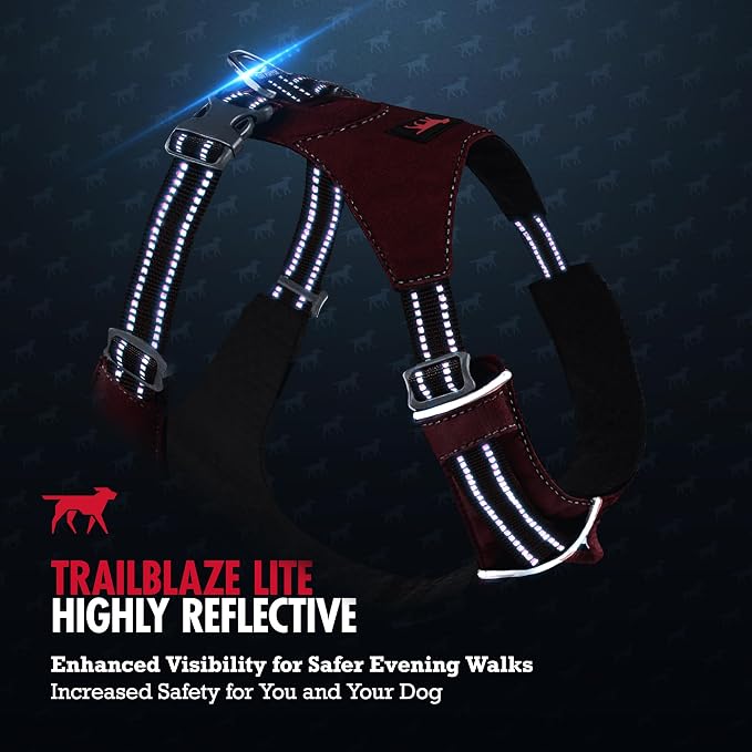 Tuff Pupper All-Day Wear Dog Harness | for Walking, Trail Running, Hiking | Front & Back Leash Clips | Reflective Trim | Easy On/Off Buckles | Lightweight Breathable | No Pull Design (XXS, Red)