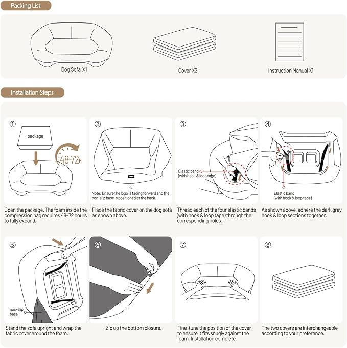 ZOMISIA Orthopedic Memory Foam Dog Sofa Bed - Small &amp; Medium (up to 60 lbs), 2 Covers