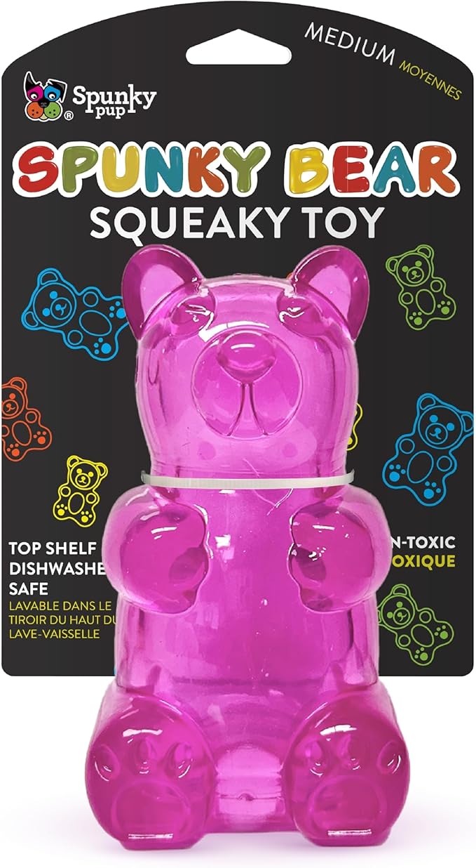 Spunky pup Spunky Bear Interactive Squeaky Dog Toys - Gummy Bear Shape, Crazy Bounce, Dishwasher-Safe, Assorted Neon Colors- Medium