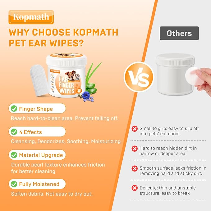 Dog Ear Wipes, Ear Cleaner Finger Wipes for Dogs & Cats
