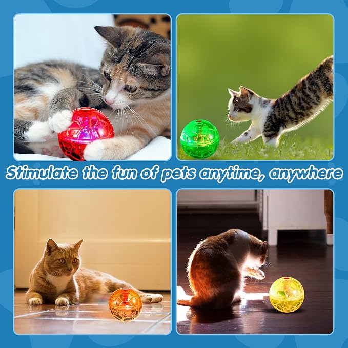 Frienda 4 Pcs Light up Cat Ball LED Motion Ghost Hunting Cat Ball, Classic | Interactive LED Toy for Cats, Glowing Exercise with Motion Activated, Ghost Hunting Pet Indoor Play, Mini Running Ball