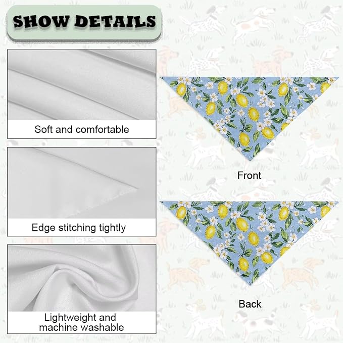 Forchrinse Lemon Dog Bandanas, One Size, Polyester, Lemon