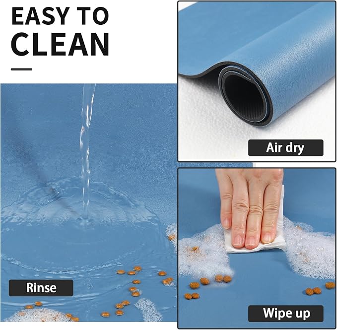 HotLive Dog Food Mat - Absorbent Cat Mat for Food and Water, No Stains Pet Feeding Bowl Mat, Easy to Clean Pet Placemats, Quick Dry Dog Water Dispenser Mat for Messy Drinkers | Paw Blue 24"x36"