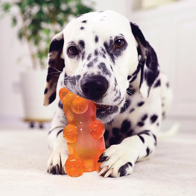 Spunky pup Spunky Bear Interactive Squeaky Dog Toys - Gummy Bear Shape, Crazy Bounce, Dishwasher-Safe, Assorted Neon Colors- Large